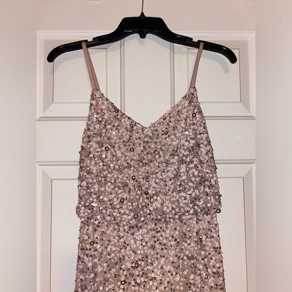 Adrianna Papell sequin blouson bridesmaid gown dress in blush color - Picture 7 of 11